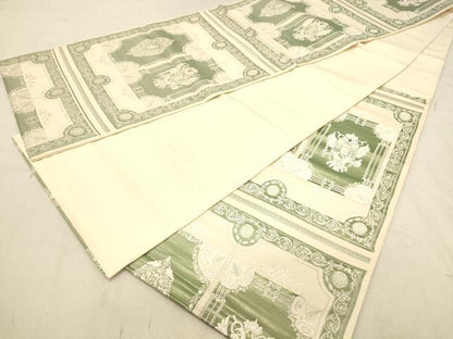 平和屋着物◎六通柄袋帯　唐織　額縁双鳥洋花文　銀糸　正絹　逸品　DABC7529ya