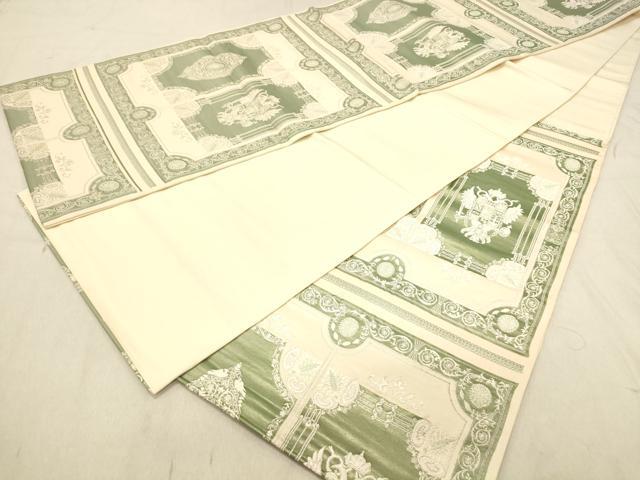 平和屋着物◎六通柄袋帯　唐織　額縁双鳥洋花文　銀糸　正絹　逸品　DABC7529ya