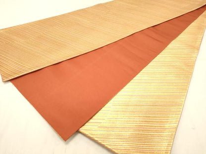 平和屋着物◎全通柄袋帯　斜縞　金糸　正絹　逸品　DABC7533ya