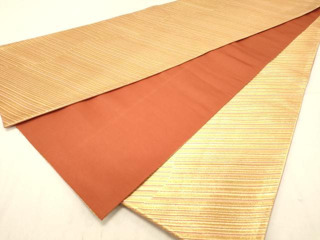 平和屋着物◎全通柄袋帯　斜縞　金糸　正絹　逸品　DABC7533ya