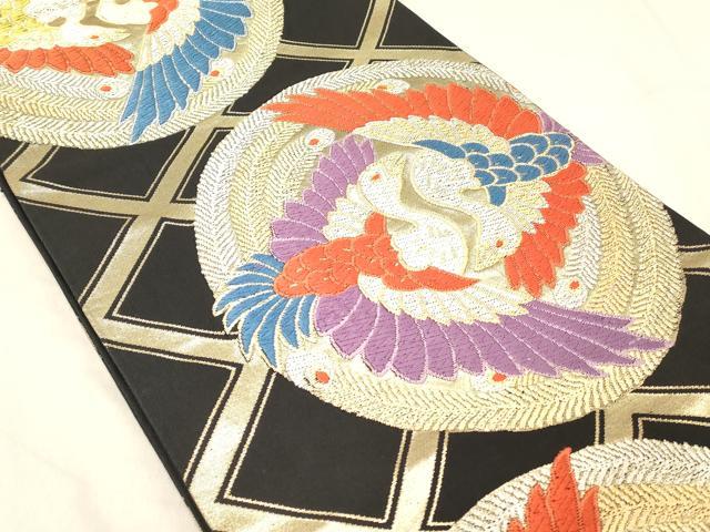 平和屋着物◎六通柄袋帯　唐織　鳳凰　黒地　金銀糸　正絹　逸品　DABC7536ya