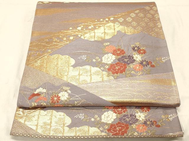 平和屋着物◎六通柄袋帯　唐織　吉祥花文　金糸　正絹　逸品　DABC7540ya