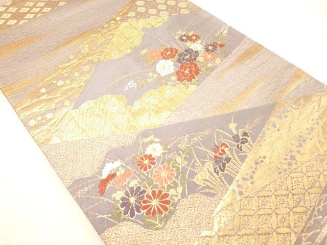 平和屋着物◎六通柄袋帯　唐織　吉祥花文　金糸　正絹　逸品　DABC7540ya
