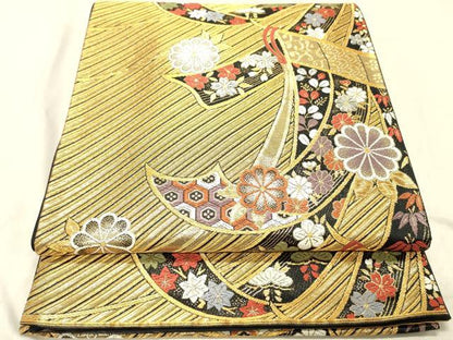 平和屋着物◎六通柄袋帯　唐織　束ね熨斗花文　金銀糸　正絹　逸品　DABC7551ya