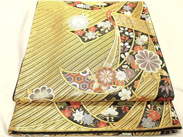 平和屋着物◎六通柄袋帯　唐織　束ね熨斗花文　金銀糸　正絹　逸品　DABC7551ya
