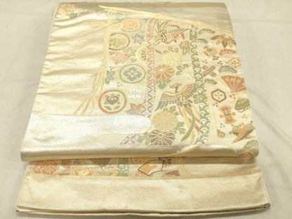平和屋着物◎六通柄袋帯　鳳凰花文　金糸　正絹　逸品　DABC7556ya