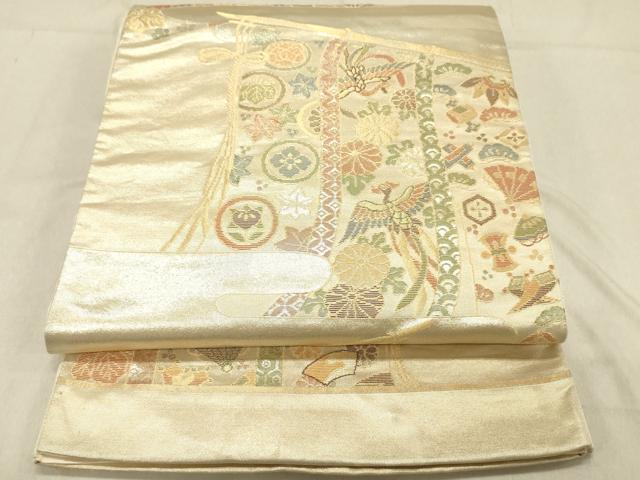 平和屋着物◎六通柄袋帯　鳳凰花文　金糸　正絹　逸品　DABC7556ya