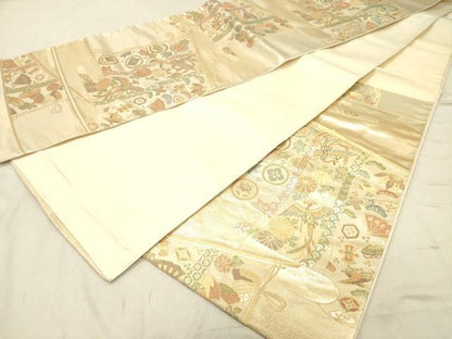 平和屋着物◎六通柄袋帯　鳳凰花文　金糸　正絹　逸品　DABC7556ya