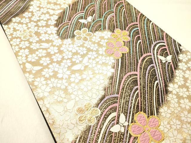 平和屋着物◎六通柄袋帯　立波花蝶文　金糸　正絹　逸品　DABC7560ya
