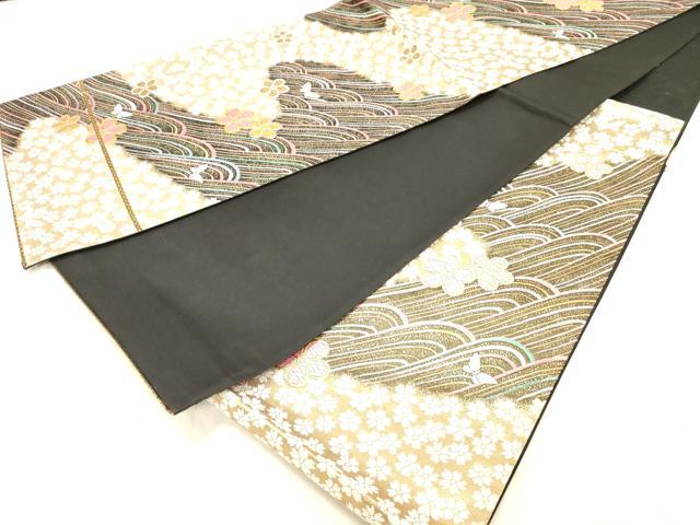平和屋着物◎六通柄袋帯　立波花蝶文　金糸　正絹　逸品　DABC7560ya