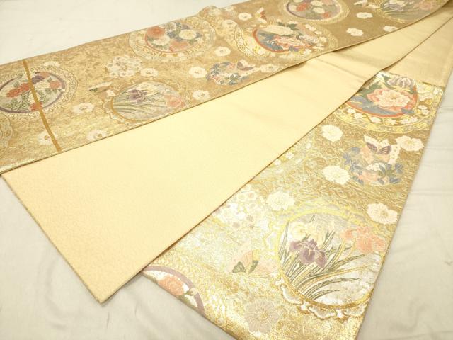 平和屋着物◎六通柄袋帯　唐織　絵皿花文　金銀糸　正絹　逸品　DABC7561ya