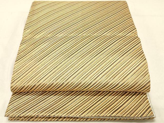 平和屋着物◎両面　全通柄袋帯　斜縞　金銀糸　正絹　逸品　DABC7563ya