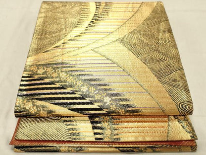 平和屋着物◎全通柄袋帯　吉祥花文　金糸　正絹　逸品　DABC7567ya
