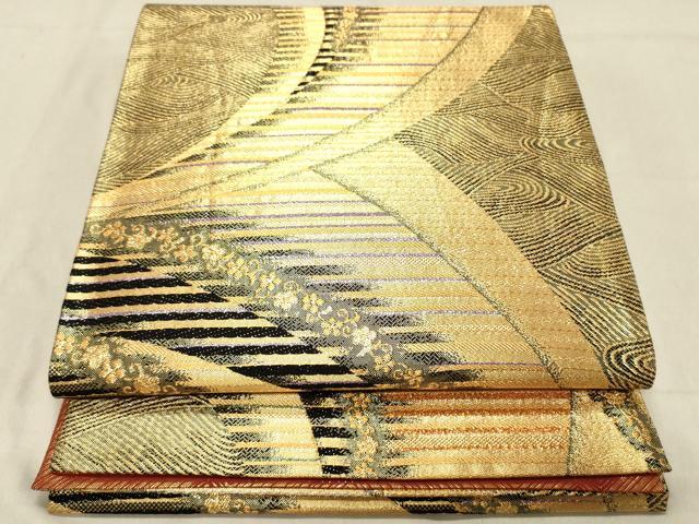 平和屋着物◎全通柄袋帯　吉祥花文　金糸　正絹　逸品　DABC7567ya