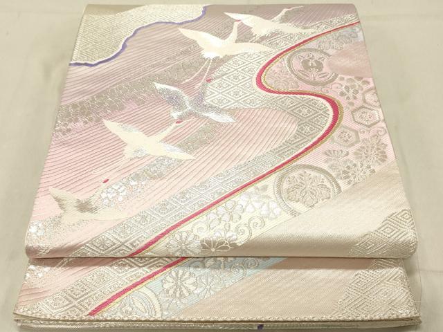 平和屋着物◎六通柄袋帯　唐織　飛鶴文　銀糸　正絹　逸品　DABC7574ya