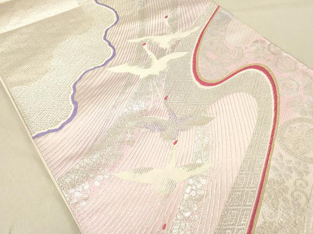 平和屋着物◎六通柄袋帯　唐織　飛鶴文　銀糸　正絹　逸品　DABC7574ya