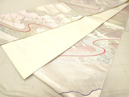 平和屋着物◎六通柄袋帯　唐織　飛鶴文　銀糸　正絹　逸品　DABC7574ya