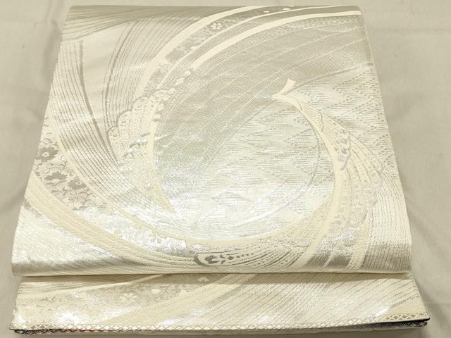 平和屋着物◎両面　全通柄袋帯　唐織　孔雀文　銀糸　正絹　逸品　DABC7575ya