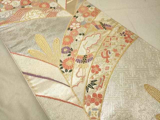 平和屋着物◎佐賀錦　六通柄袋帯　唐織　飛鶴宝尽くし文　金銀糸　正絹　逸品　DABC7582ya