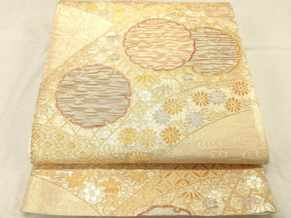 平和屋着物◎六通柄袋帯　雪輪花文　金銀糸　正絹　逸品　DABC7592ya