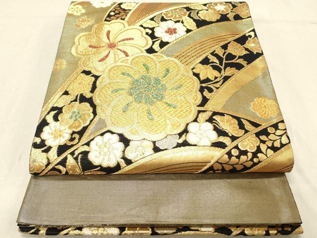 平和屋着物◎両面　六通柄袋帯　舞花文　金糸　正絹　逸品　DABC7594ya