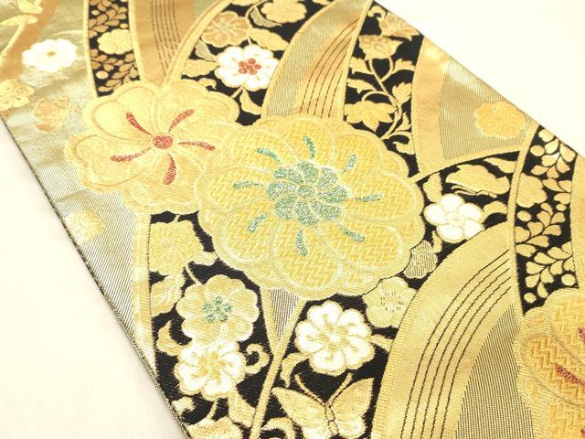 平和屋着物◎両面　六通柄袋帯　舞花文　金糸　正絹　逸品　DABC7594ya