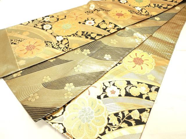 平和屋着物◎両面　六通柄袋帯　舞花文　金糸　正絹　逸品　DABC7594ya