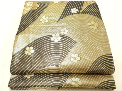 平和屋着物◎両面　六通柄袋帯　舞花文　金糸　正絹　逸品　DABC7594ya