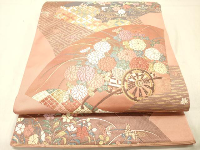 平和屋着物◎六通柄袋帯　唐織　有職扇面文様　金糸　正絹　逸品　DABC7598ya
