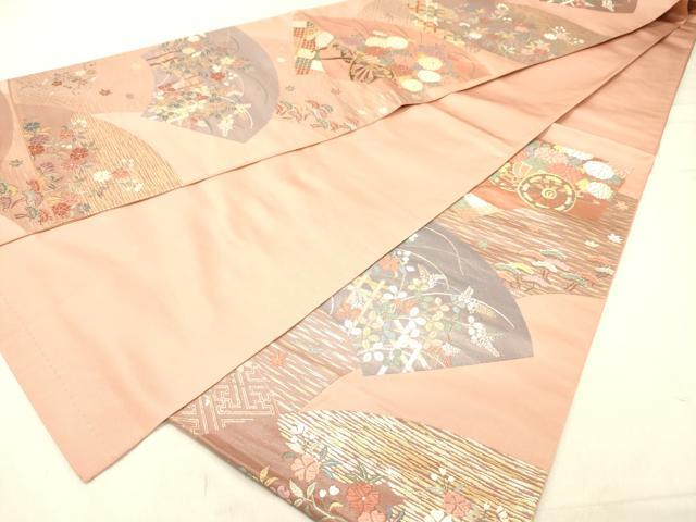 平和屋着物◎六通柄袋帯　唐織　有職扇面文様　金糸　正絹　逸品　DABC7598ya