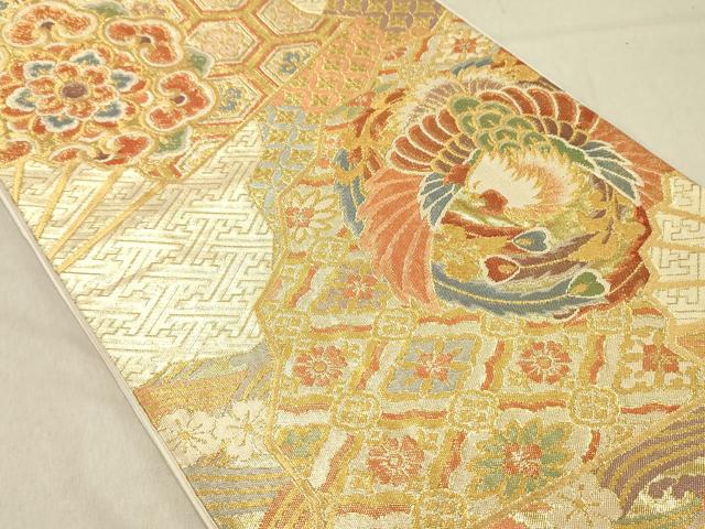 平和屋着物◎六通柄袋帯　鳳凰花文　金糸　正絹　逸品　DABC7601ya