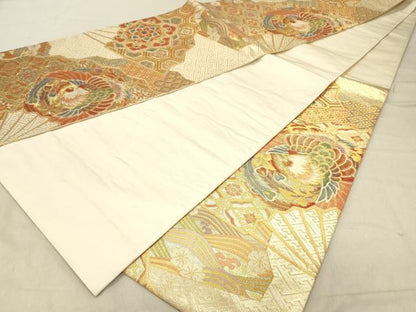 平和屋着物◎六通柄袋帯　鳳凰花文　金糸　正絹　逸品　DABC7601ya
