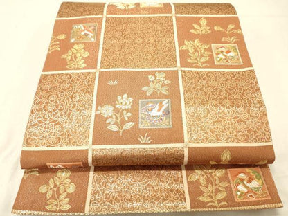 平和屋着物◎六通柄袋帯　唐織　鳳凰花文　金糸　正絹　逸品　DABC7603ya