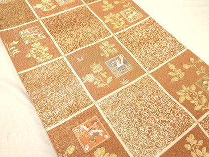 平和屋着物◎六通柄袋帯　唐織　鳳凰花文　金糸　正絹　逸品　DABC7603ya