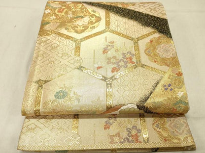 平和屋着物◎佐賀錦　六通柄袋帯　唐織　鳳凰宝尽くし文　正絹　逸品　DABC7604ya