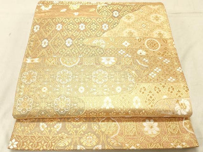 平和屋着物◎六通柄袋帯　唐織　吉祥花文　金糸　正絹　逸品　DABC7606ya