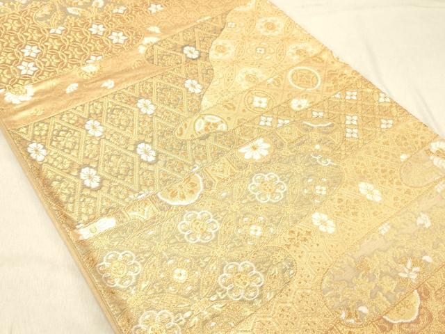 平和屋着物◎六通柄袋帯　唐織　吉祥花文　金糸　正絹　逸品　DABC7606ya
