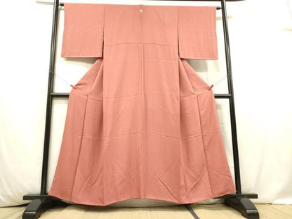 平和屋着物■上質な色無地 流水地紋 銀朱色 正絹 逸品 DABC7613ya