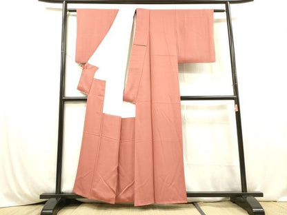 平和屋着物■上質な色無地 流水地紋 銀朱色 正絹 逸品 DABC7613ya