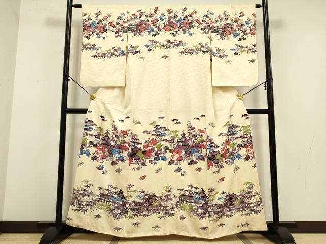 平和屋着物■訪問着 型染 風景花松笹文 金彩 正絹 逸品 DABC7621ya