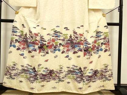 平和屋着物■訪問着 型染 風景花松笹文 金彩 正絹 逸品 DABC7621ya