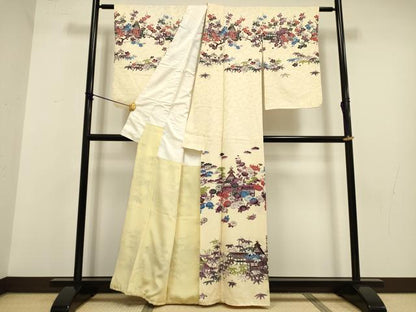 平和屋着物■訪問着 型染 風景花松笹文 金彩 正絹 逸品 DABC7621ya