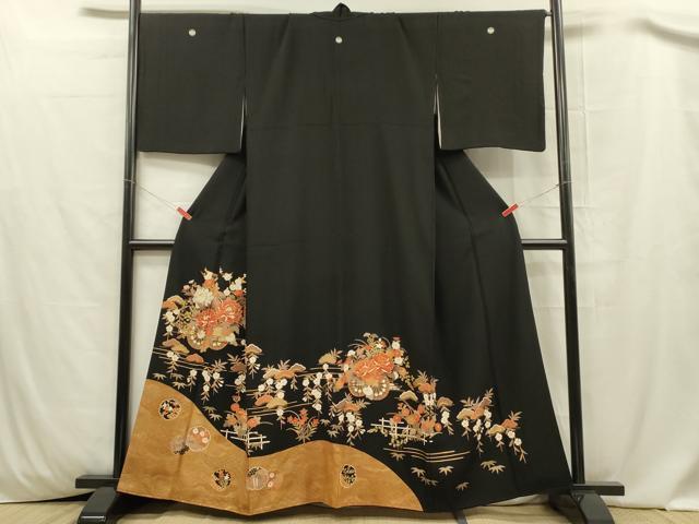 平和屋着物■豪華黒留袖　花車文　松竹梅　金彩　正絹　逸品　DABC7627ya