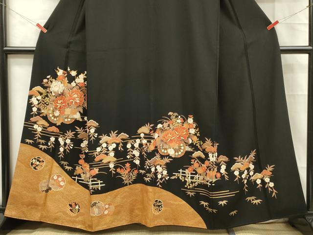 平和屋着物■豪華黒留袖　花車文　松竹梅　金彩　正絹　逸品　DABC7627ya