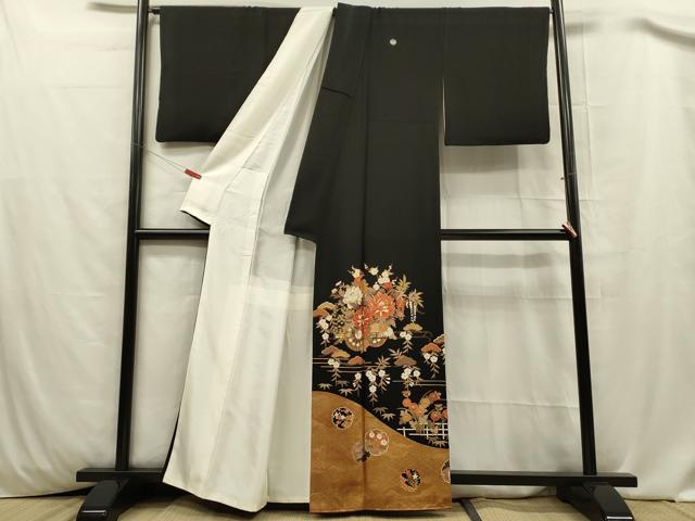 平和屋着物■豪華黒留袖　花車文　松竹梅　金彩　正絹　逸品　DABC7627ya