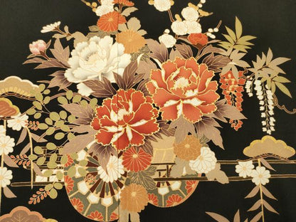 平和屋着物■豪華黒留袖　花車文　松竹梅　金彩　正絹　逸品　DABC7627ya