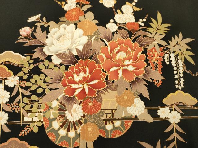 平和屋着物■豪華黒留袖　花車文　松竹梅　金彩　正絹　逸品　DABC7627ya