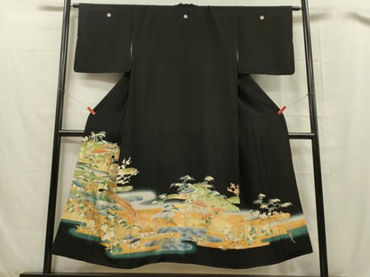 平和屋着物■豪華黒留袖　風景花文　松竹梅　金彩　正絹　逸品　DABC7628ya