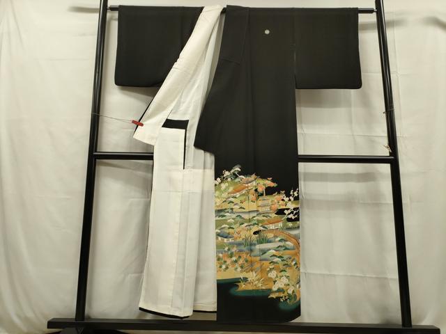 平和屋着物■豪華黒留袖　風景花文　松竹梅　金彩　正絹　逸品　DABC7628ya