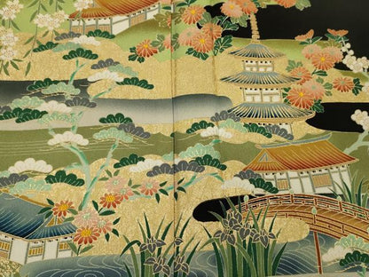 平和屋着物■豪華黒留袖　風景花文　松竹梅　金彩　正絹　逸品　DABC7628ya